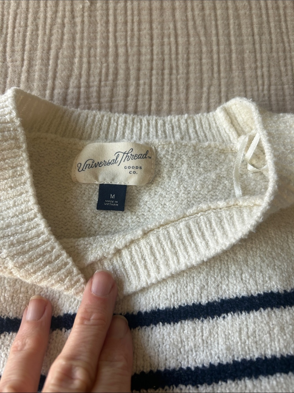Universal Thread Striped Short-Sleeve Sweater - Cream with Navy Stripes - Picture 2 of 3
